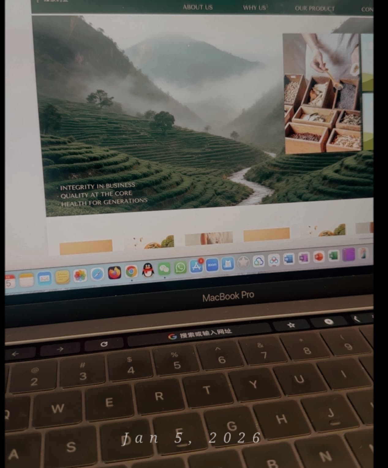 Laptop showing tea field